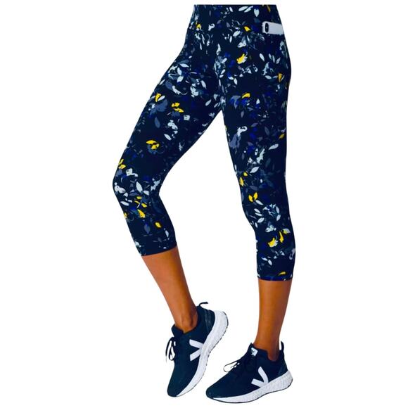 NWOT Sweaty Betty Power Cropped Pocket Workout Leggings Blue Floral Flow Print S - Picture 1 of 10